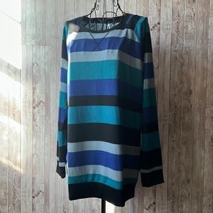 Popyoung Blue/Grey Striped Long Sleeve Sweater